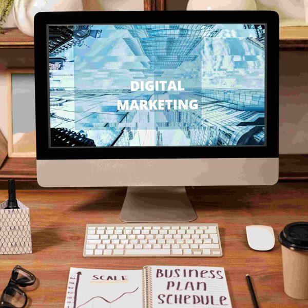 a laptop showing digital marketing banner